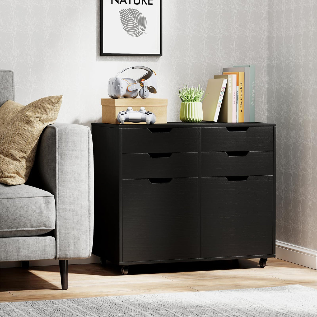 Black 4-Drawer Rolling File Cabinet V150