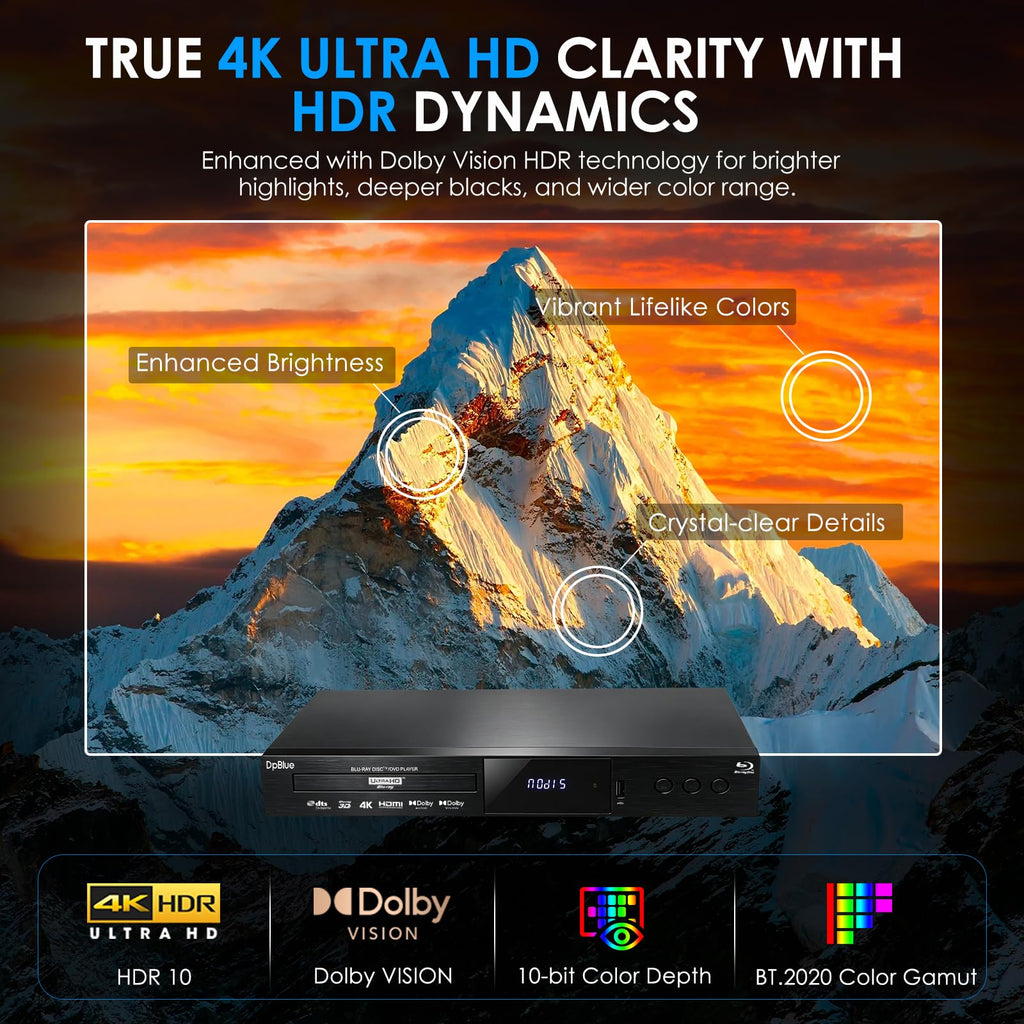 4K UHD Blu Ray DVD Player with Dolby Vision Atmos HDR10 Twin HDMI U5428