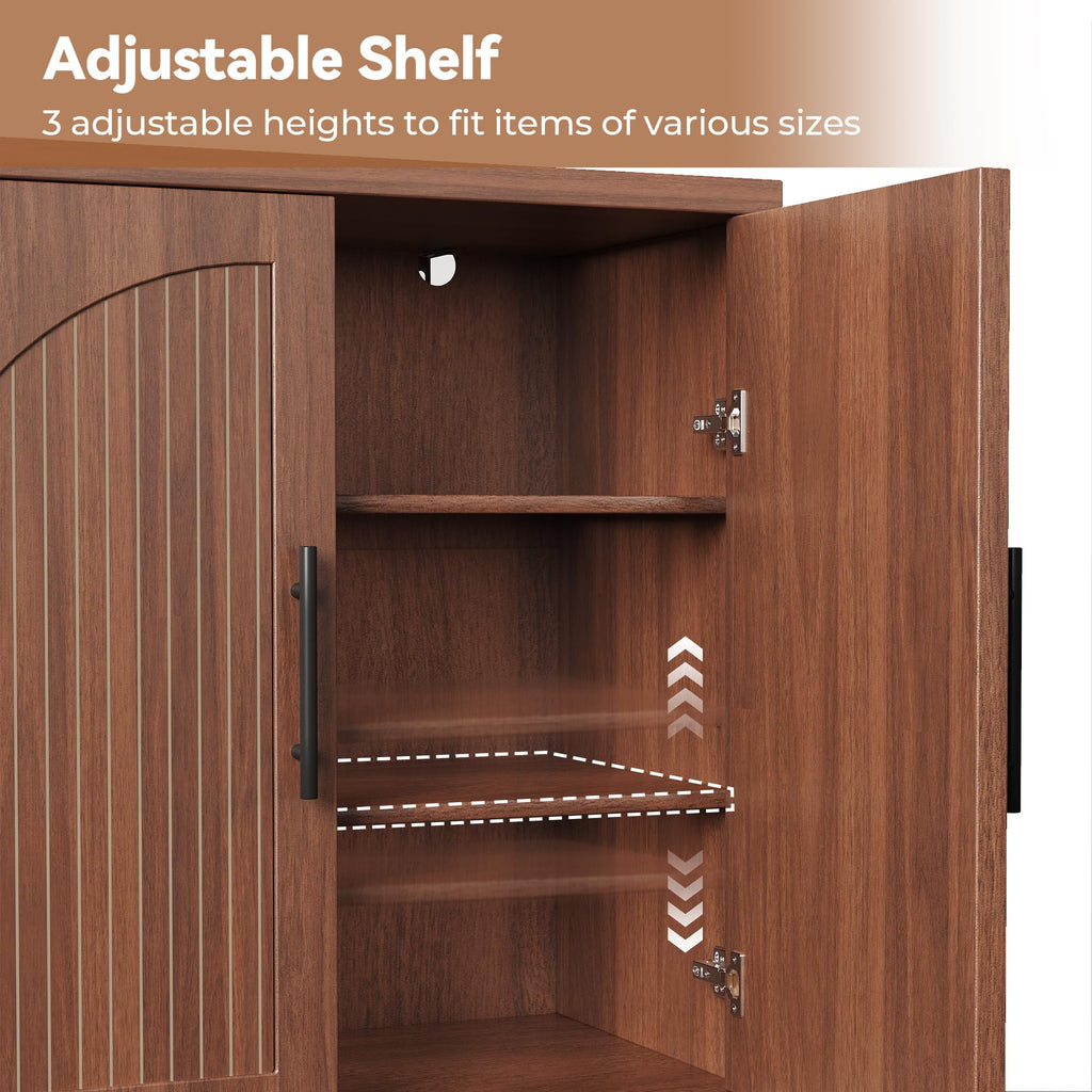 63" Fluted Walnut Credenza with Adjustable Shelf I454