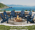 Navy Blue HDPE Folding Adirondack Chair Set of 6 with Cup Holder U1784