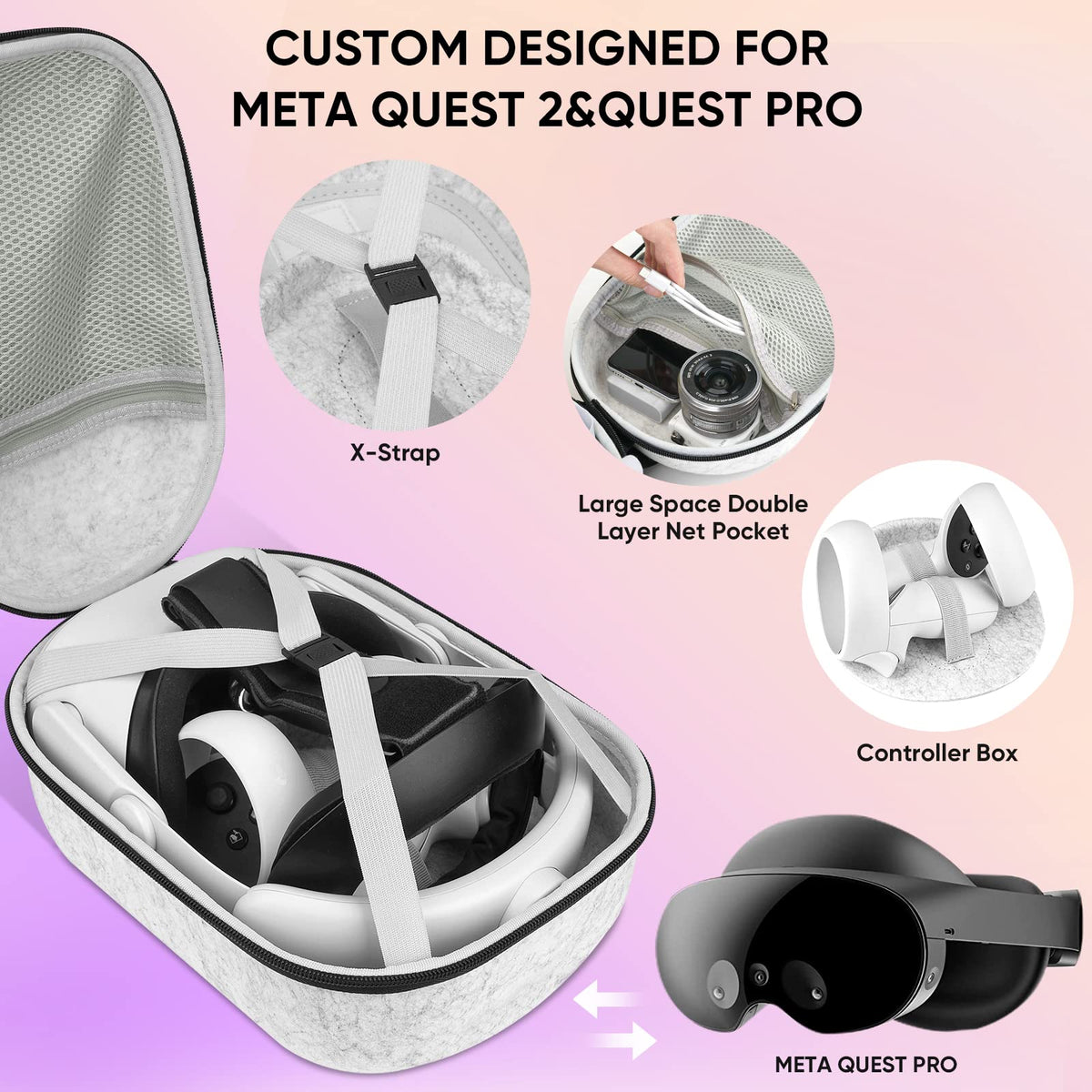 Large Hard Carrying Case Compatible with VR Gaming Headset Q24075