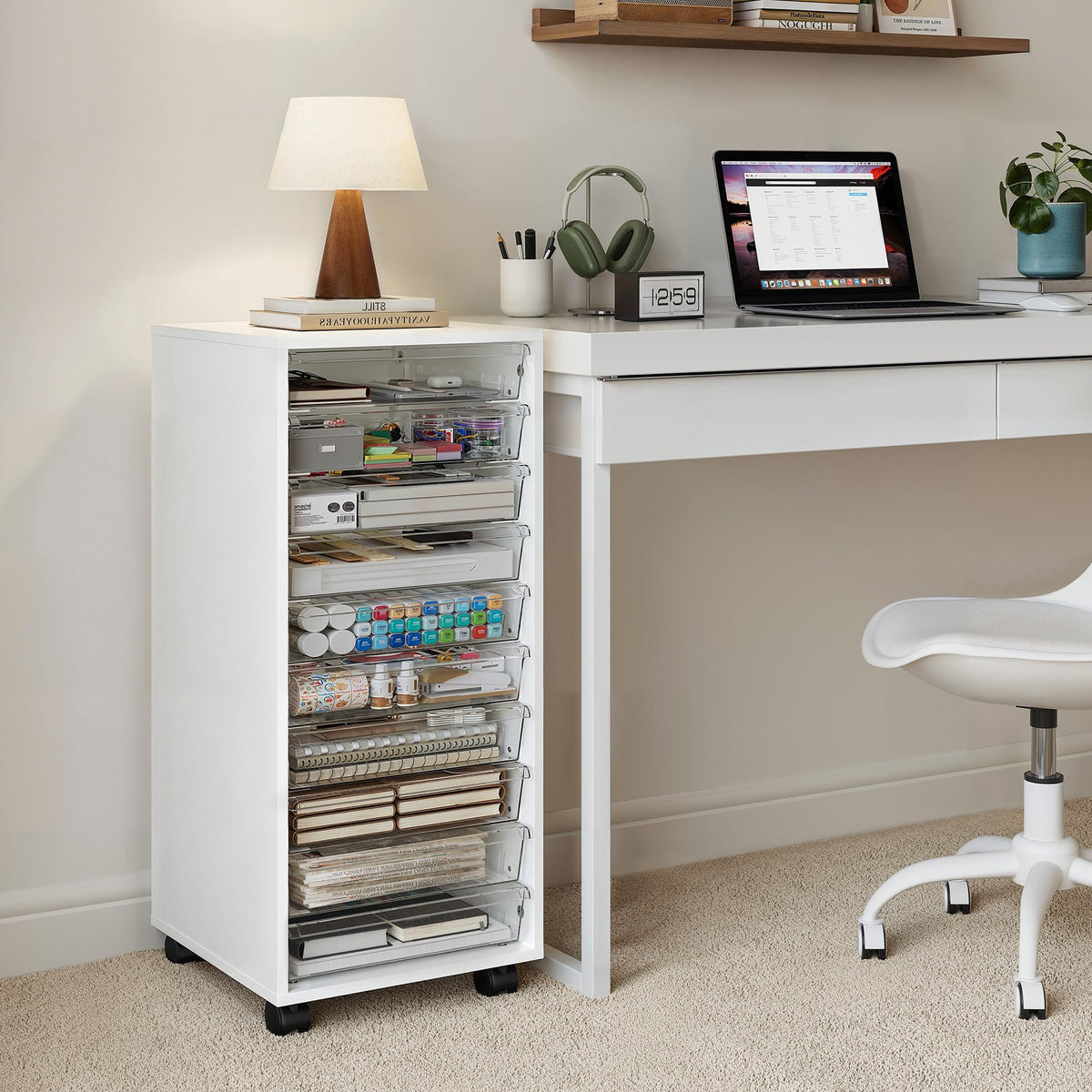White 10 Drawer Rolling Storage Cart P8109