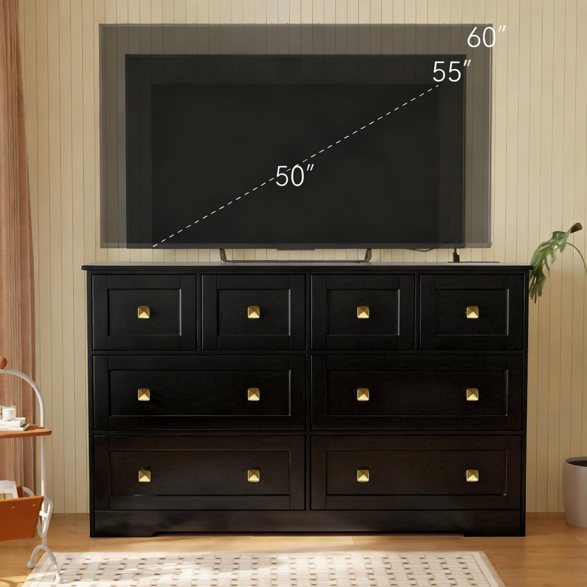 Black 8 Drawer Wood Dresser with Metal Handle G2891