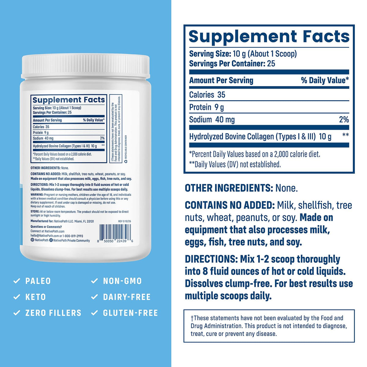 Hydrolyzed Type 1 & 3 Collagen Powder 8.8 oz S866