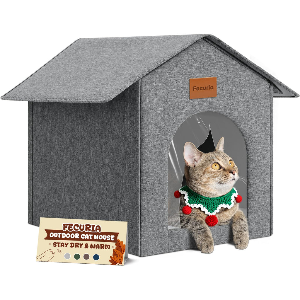 Weatherproof Insulated Outdoor Cat House with Door Curtain and Warm Cushion W79994