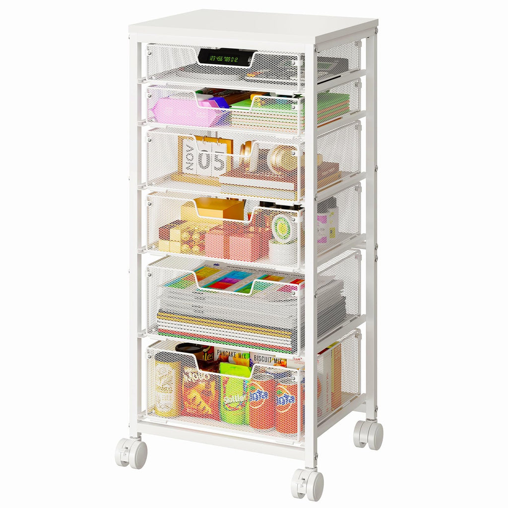 6 Drawers Rolling Utility Cart with Wooden Tabletop K914512