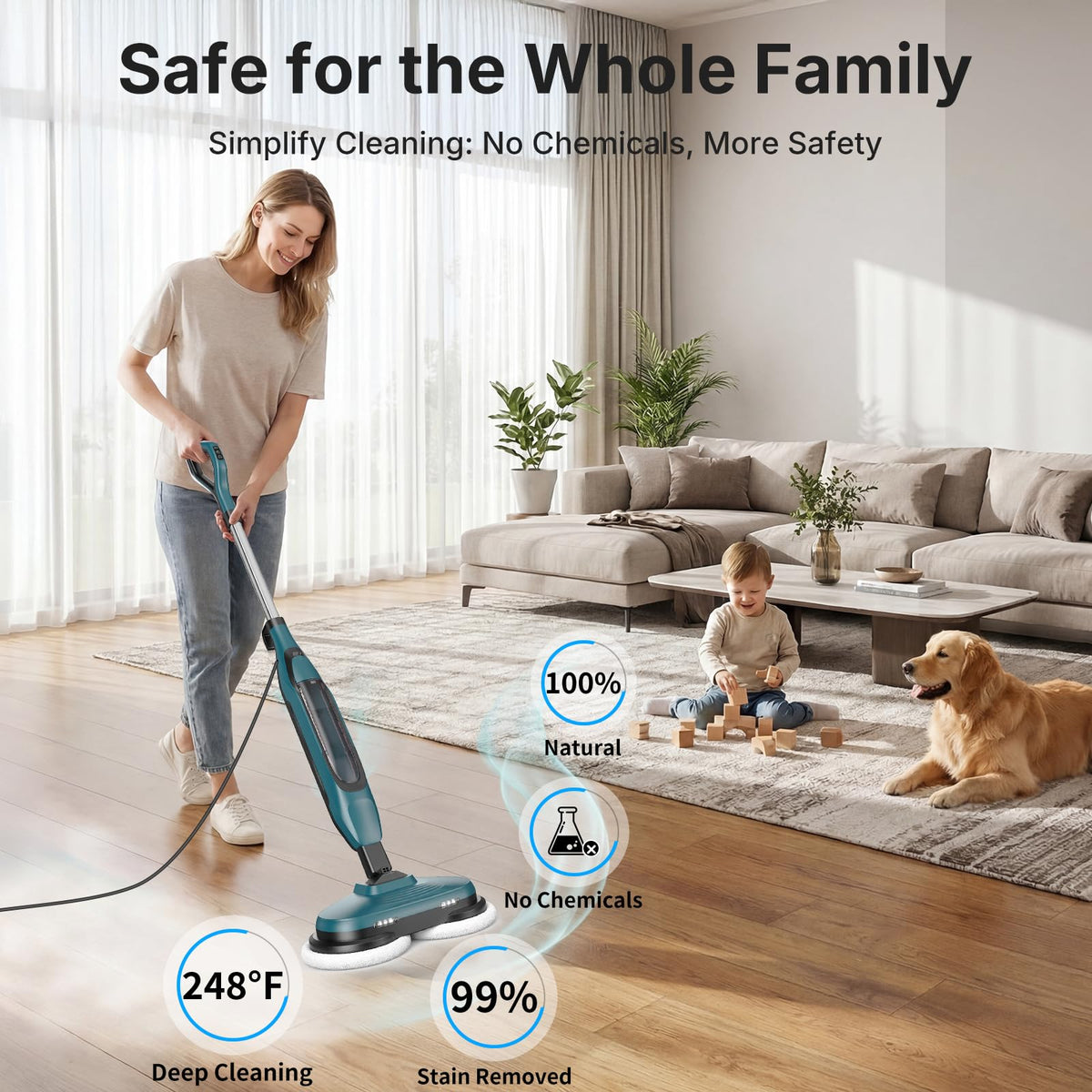 Steam Mop with Rotating Pads, 4 Cleaning Modes D19419