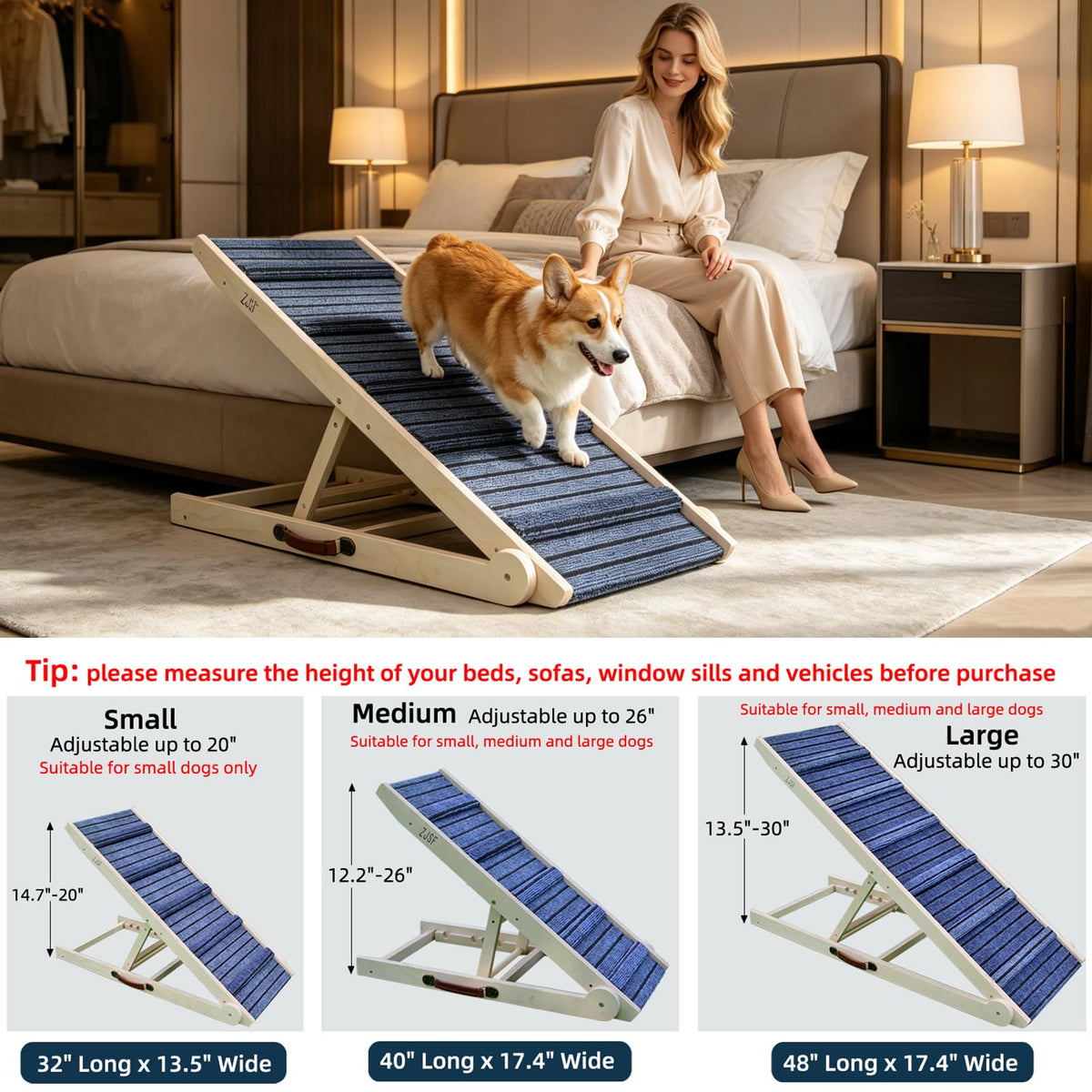 Foldable Wooden Dog Ramp 4 Adjustable Heights I295
