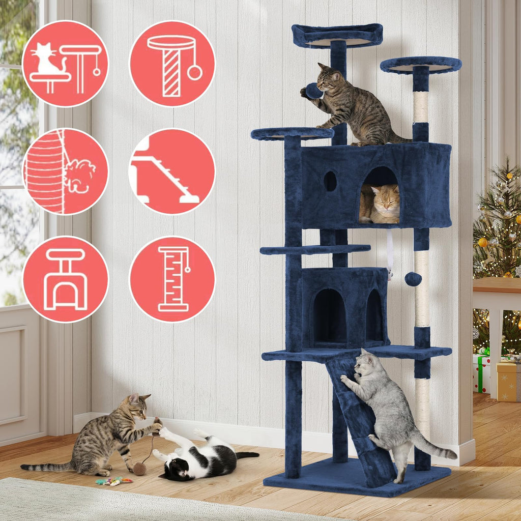 70in Navy Blue Cat Tree with Scratching Post N600