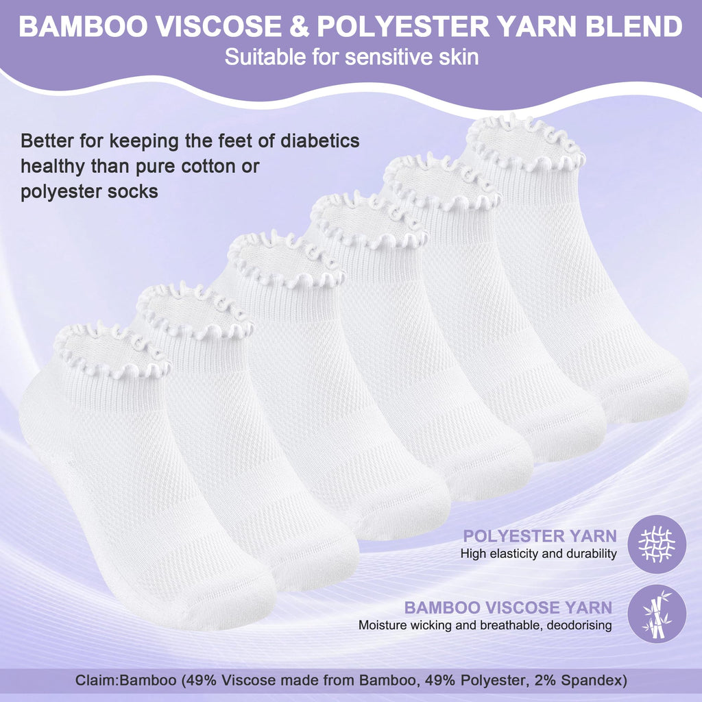 White Low Cut Diabetic Ankle Socks 6 Pairs X949107