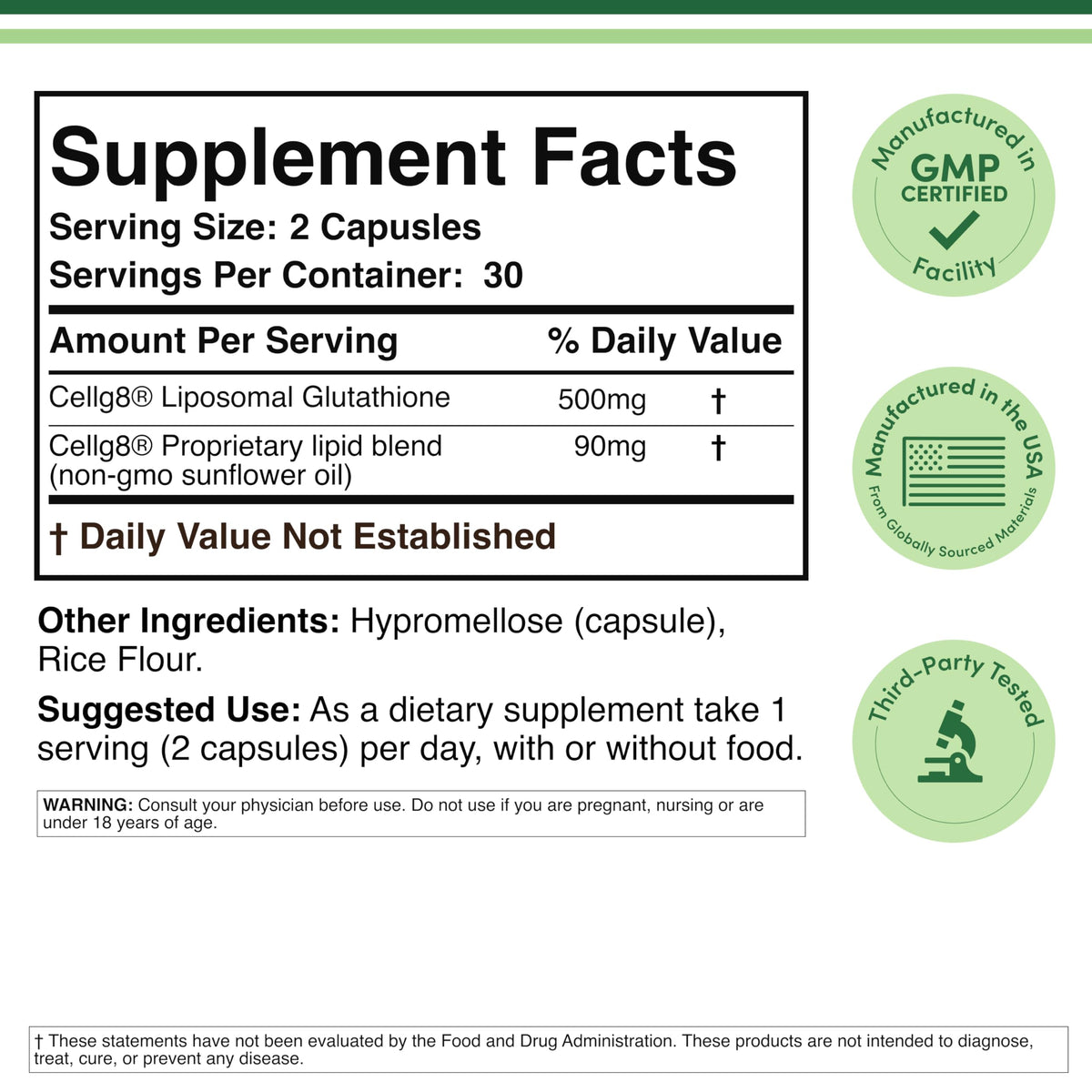 Liposomal Glutathione 500mg 60 Capsules F534