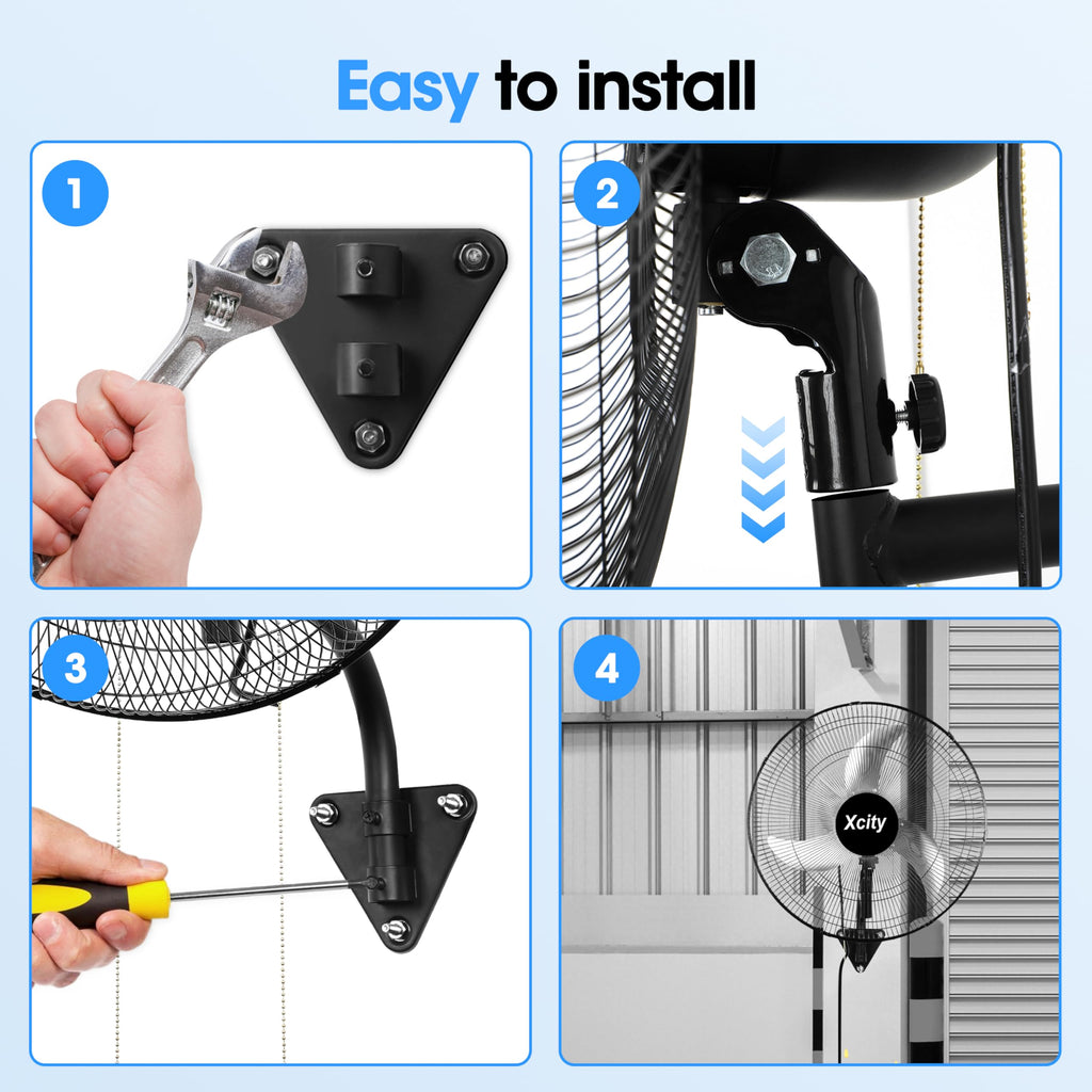 20 inch Industrial Wall Mounted Oscillating Fan, 3-Speed, 5500 CFM, Black Y515141