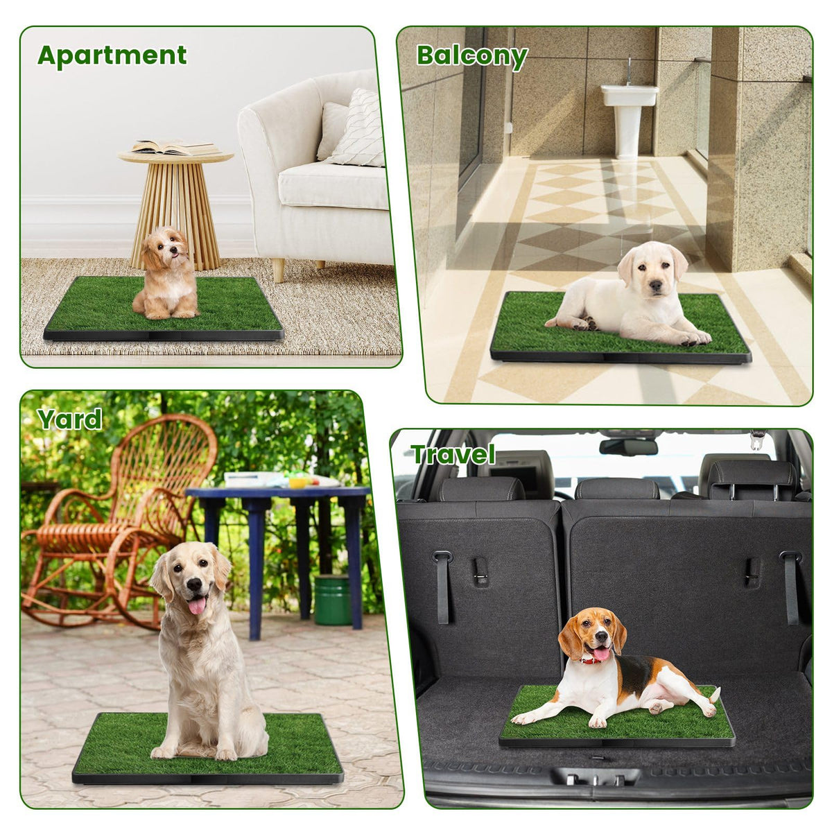 25 x 20 Inches Artificial Turf Dog Potty Grass Pad with Tray U4027