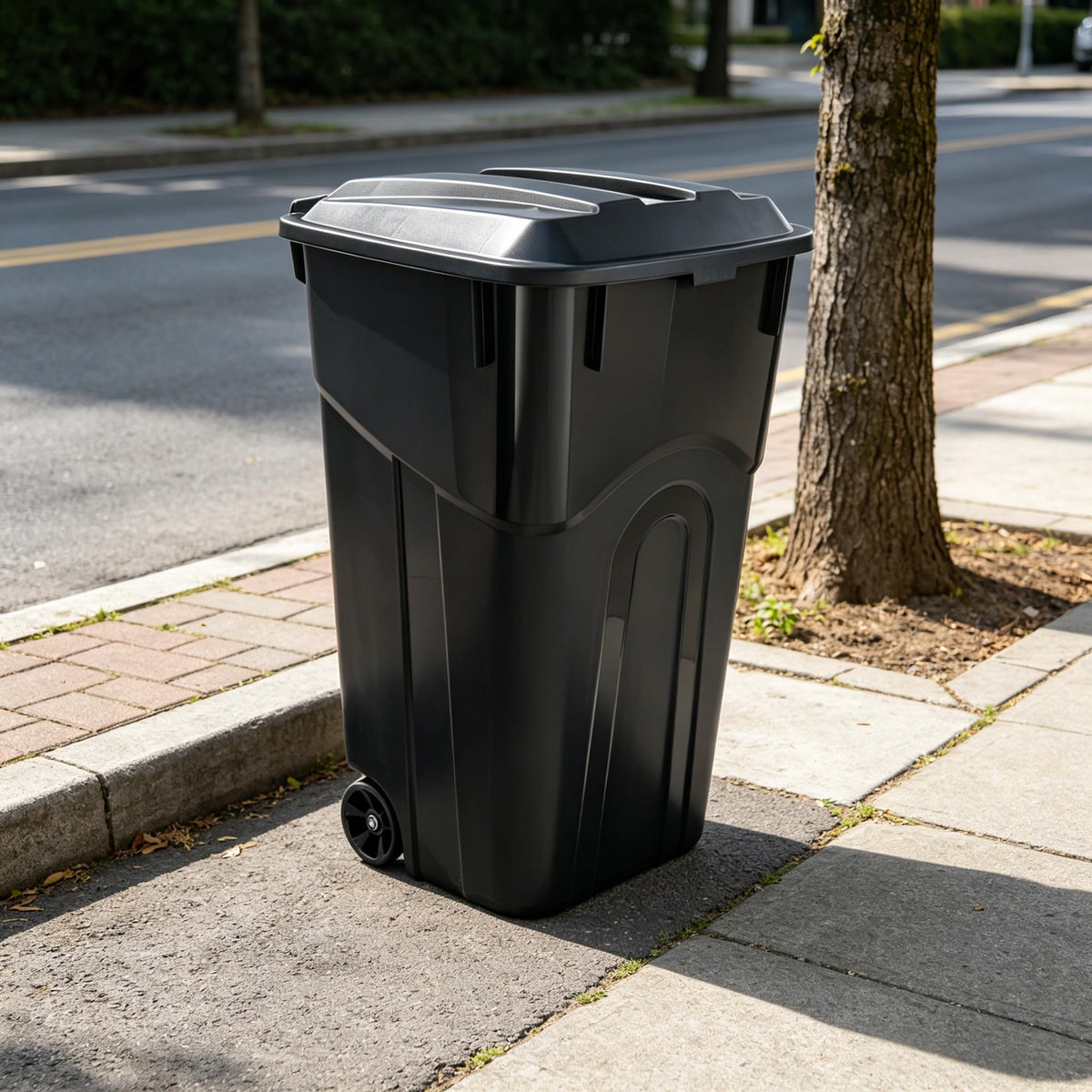 32 Gallon Wheeled Plastic Trash Can with Lid Q414
