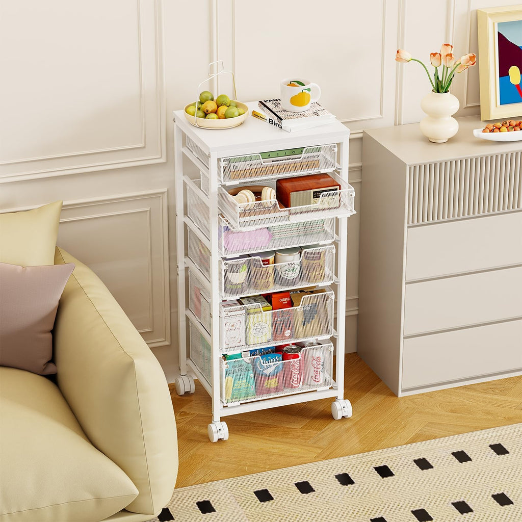 6 Drawers Rolling Utility Cart with Wooden Tabletop K914512