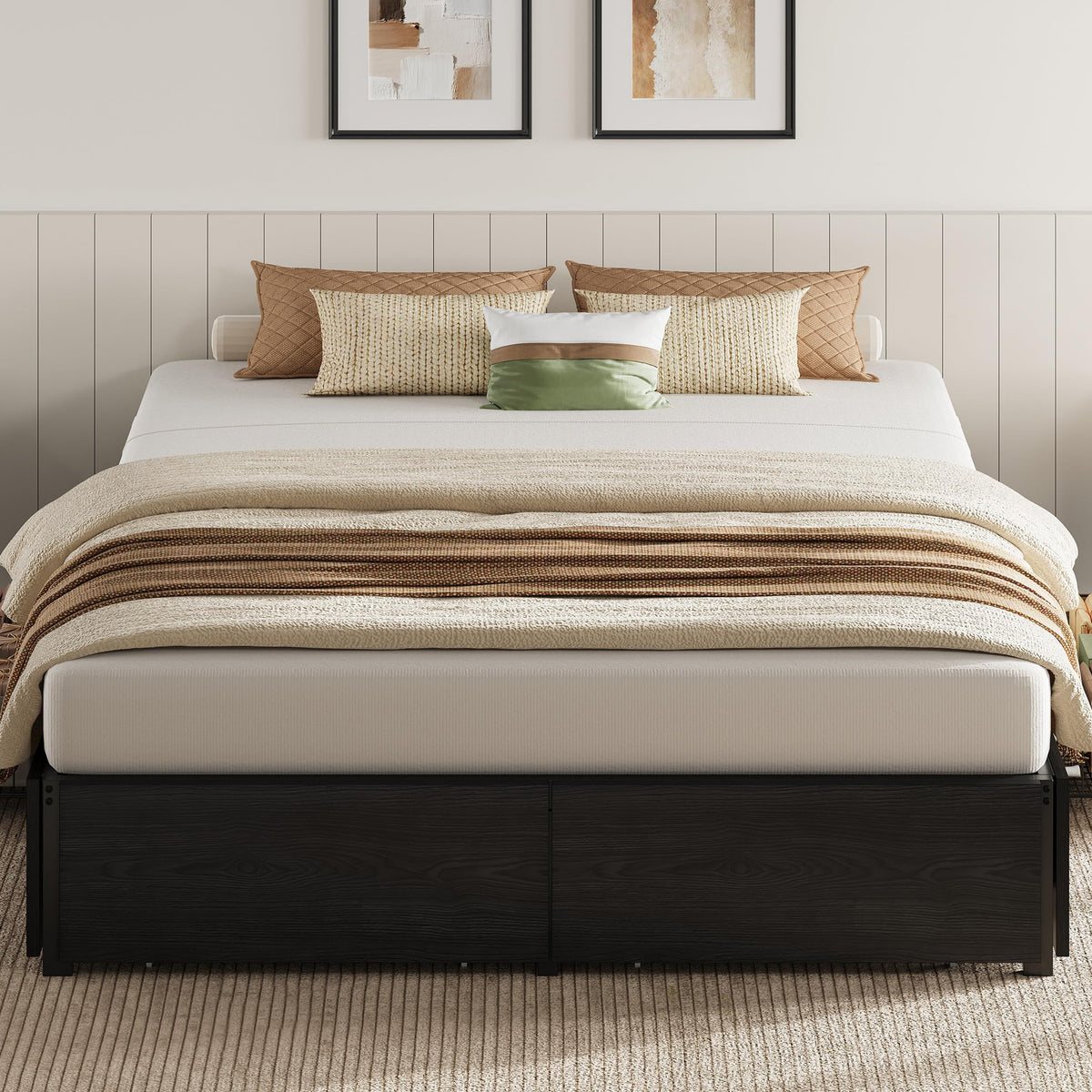 Queen Bed Frame with 4 Storage Drawers, Black Q770