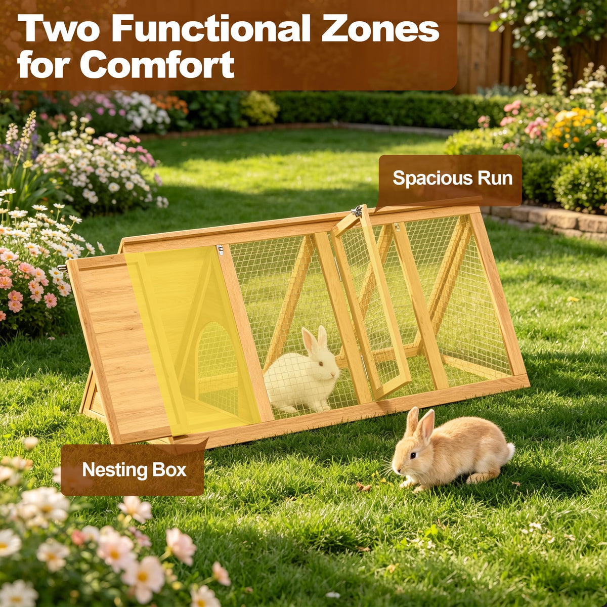 A-Frame Wooden Rabbit Hutch with Run D501