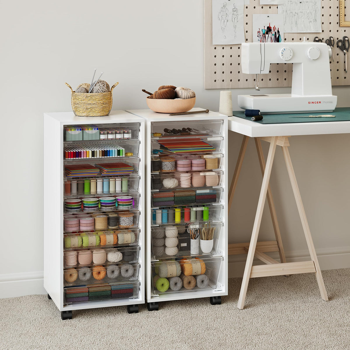 White 10 Drawer Rolling Storage Cart P8109