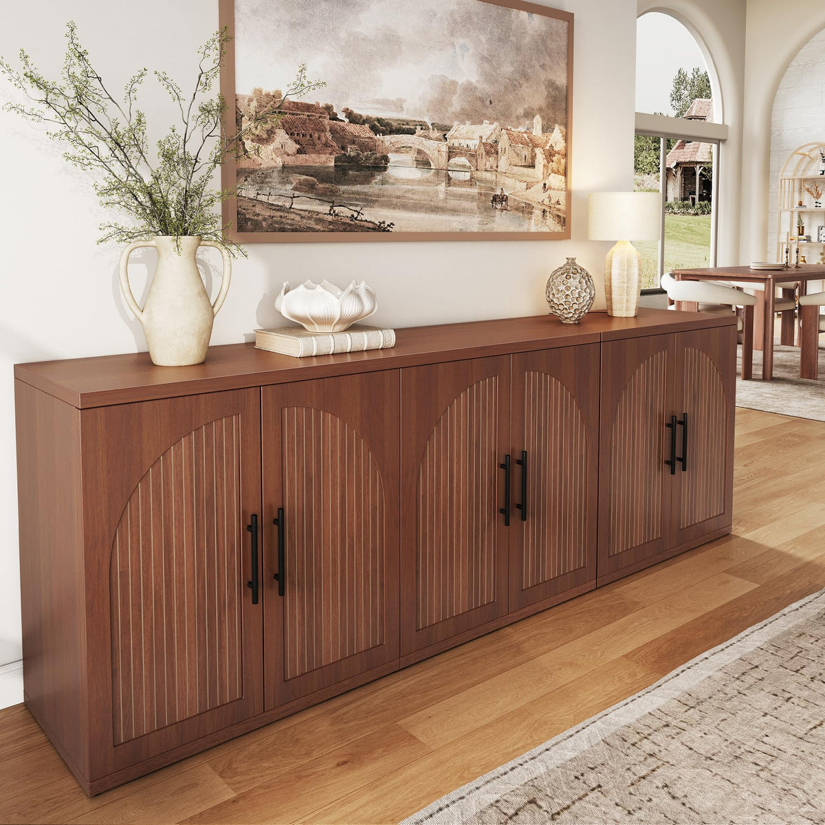 63" Fluted Walnut Credenza with Adjustable Shelf I454