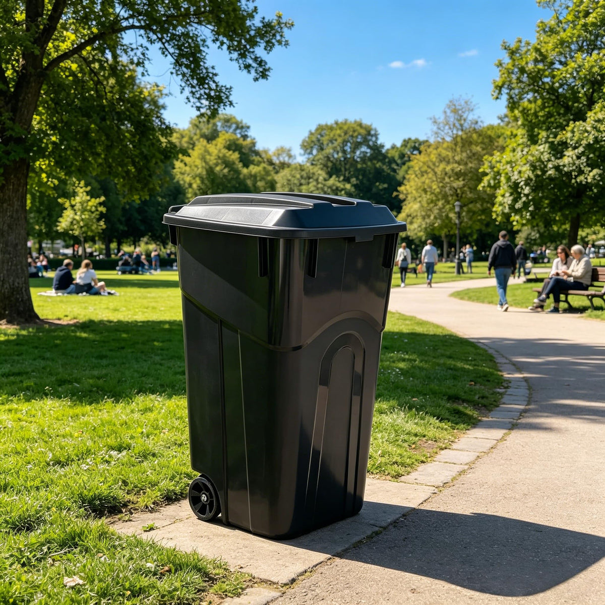 32 Gallon Wheeled Plastic Trash Can with Lid Q414
