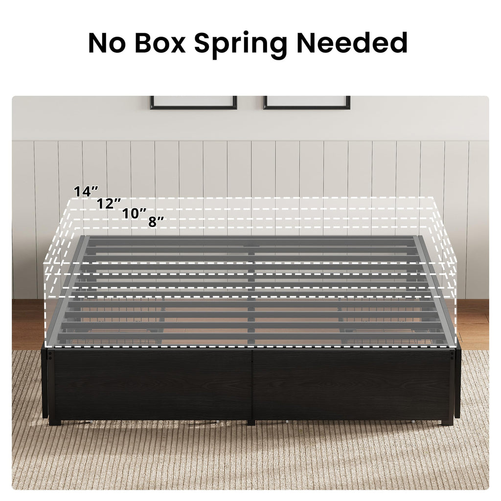 Queen Bed Frame with 4 Storage Drawers, Black Q770