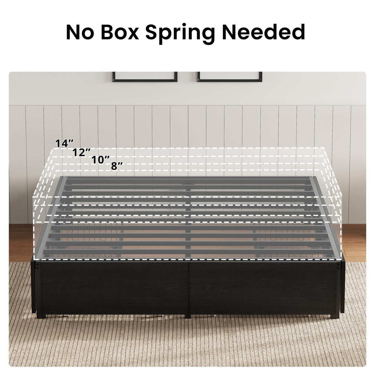 Queen Bed Frame with 4 Storage Drawers, Black Q770