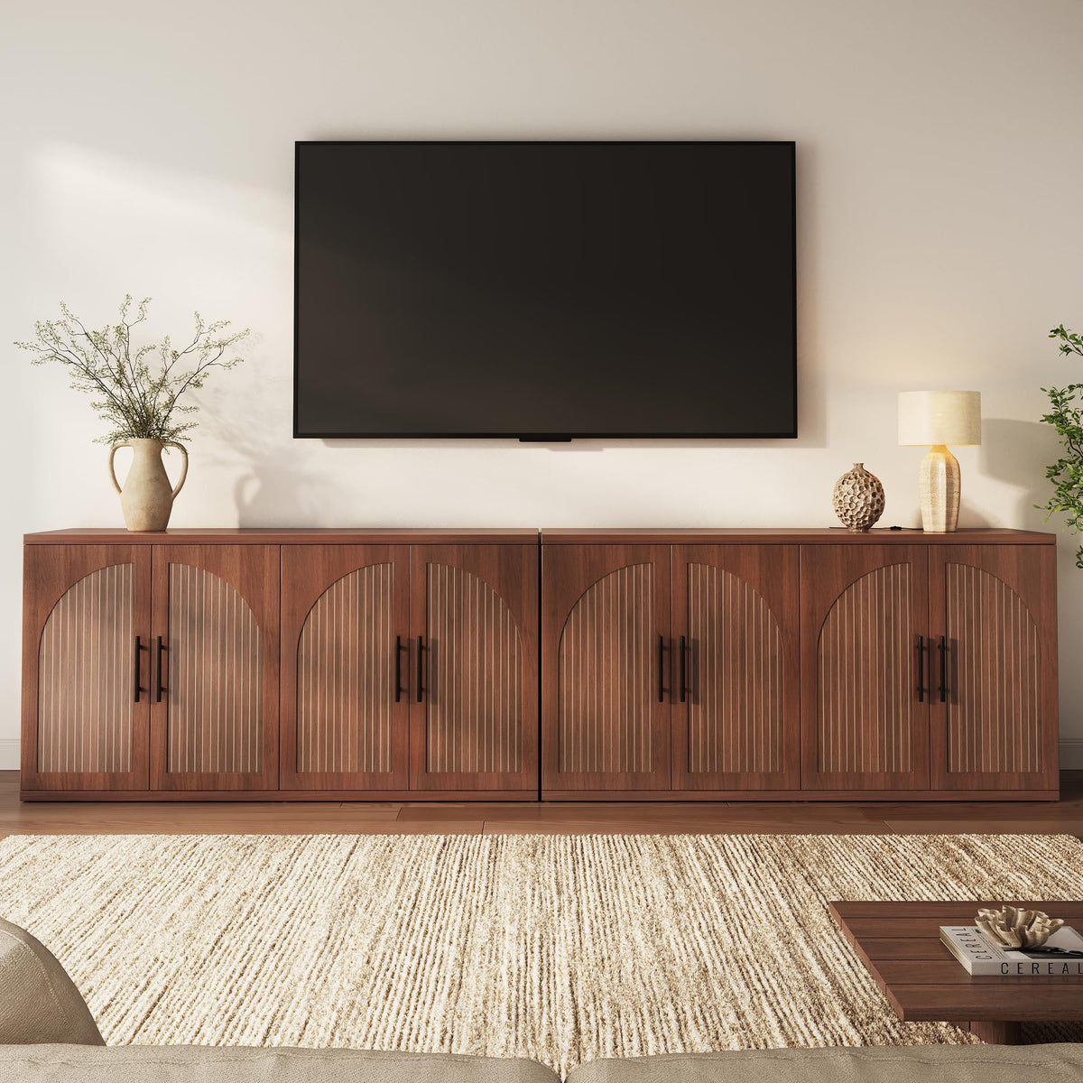 63" Fluted Walnut Credenza with Adjustable Shelf I454